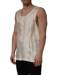 Dolce & Gabbana Off White Silk Sleeveless Tank Top T-shirt