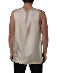 Dolce & Gabbana Off White Silk Sleeveless Tank Top T-shirt