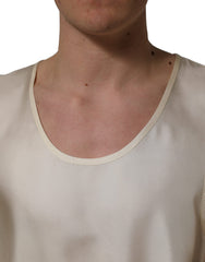 Dolce & Gabbana Off White Silk Sleeveless Tank Top T-shirt