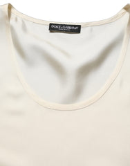 Dolce & Gabbana Off White Silk Sleeveless Tank Top T-shirt