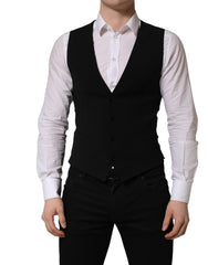 Dolce & Gabbana Black Wool Single Breasted Waistcoat Vest
