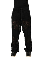 Dolce & Gabbana Black Lace Mid Waist Jogger Men Trouser Pants