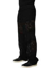 Dolce & Gabbana Black Lace Mid Waist Jogger Men Trouser Pants