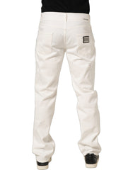Dolce & Gabbana White Cotton Distressed Straight Denim Jeans