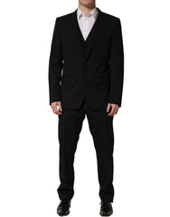 Dolce & Gabbana Black Wool Slim Fit Formal 3 Piece Men Suit