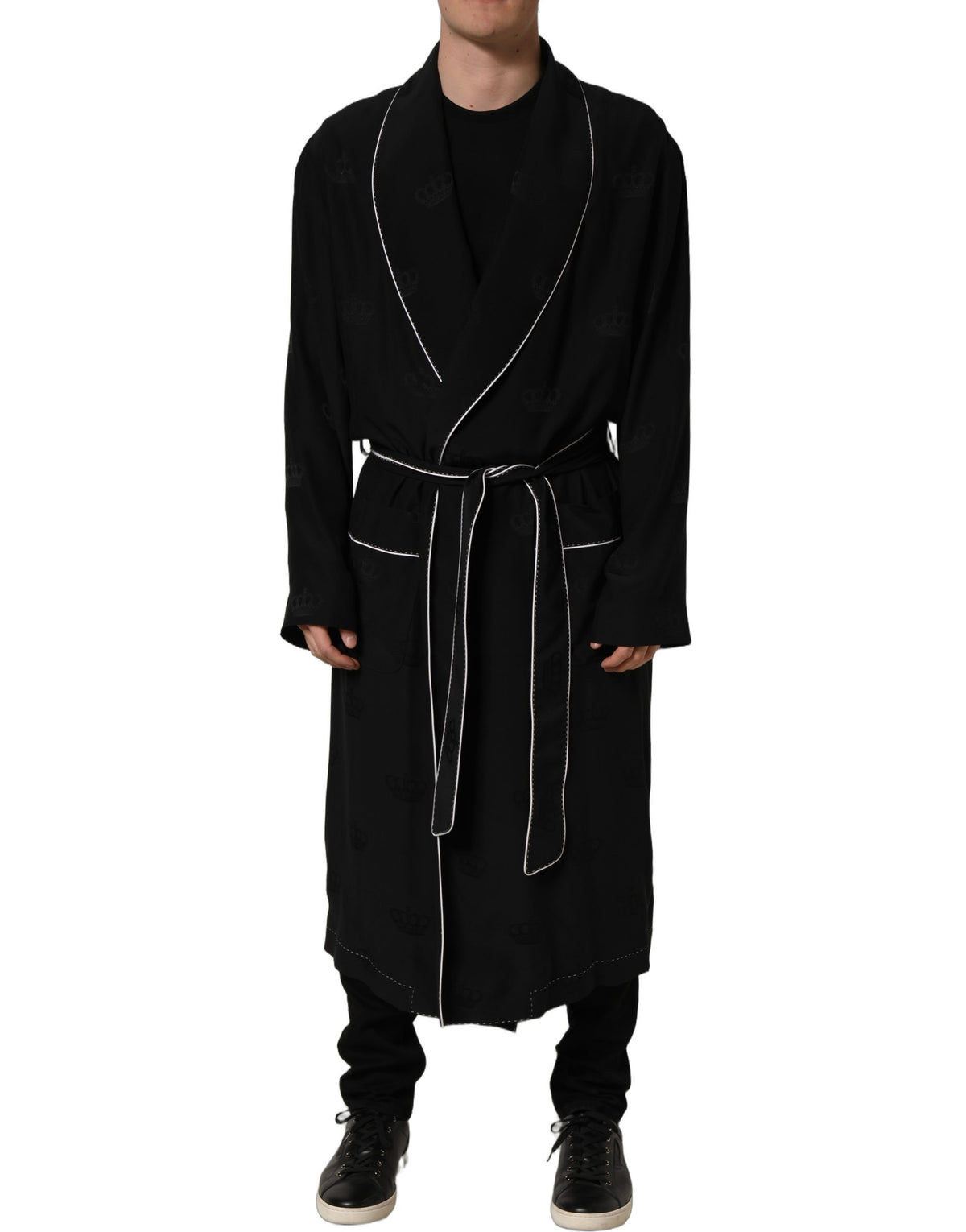 Dolce & Gabbana Black 100% Silk Robe Men Wrap Coat Jacket