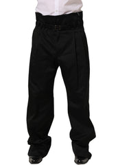 Dolce & Gabbana Black Cotton Straight Leg DressTrouser Pants