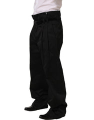 Dolce & Gabbana Black Cotton Straight Leg DressTrouser Pants