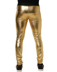 Dolce & Gabbana Gold Metallic Polyester Skinny Trousers Pants