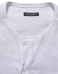 Dolce & Gabbana White Linen Logo Long Sleeves Casual Shirt