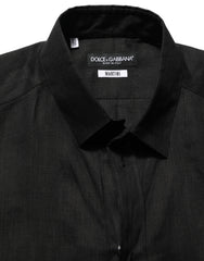 Dolce & Gabbana Black MARTINI Long Sleeves Linen Dess Shirt