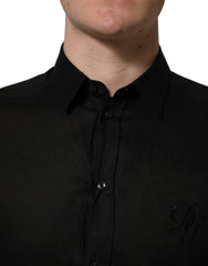 Dolce & Gabbana Black MARTINI Long Sleeves Linen Dess Shirt