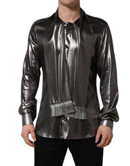 Dolce & Gabbana Silver Satin Silk Long Sleeves Men Dress Shirt