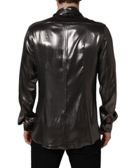 Dolce & Gabbana Silver Satin Silk Long Sleeves Men Dress Shirt