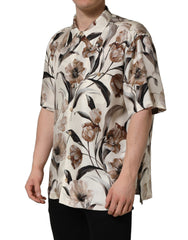 Dolce & Gabbana Beige Tulip Print Silk Short Sleeves Shirt