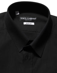 Dolce & Gabbana Black Cotton Stretch GOLD Fit Dress Shirt