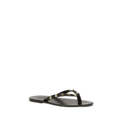 Valentino Garavani Black Calf Leather Bos Taurus Flip-Flop Sandals