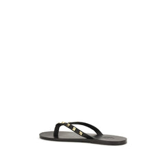 Valentino Garavani Black Calf Leather Bos Taurus Flip-Flop Sandals