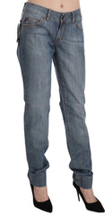 Just Cavalli Blue Washed Cotton Low Waist Slim Fit Denim Pants
