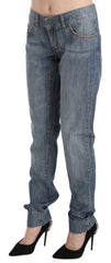 Just Cavalli Blue Washed Cotton Low Waist Slim Fit Denim Pants