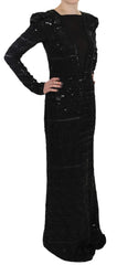 John Richmond Black Silk Sheath Maxi Dress with Sequins