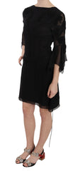 John Richmond Elegant Black Sequined Silk Mini Dress