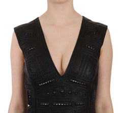 John Richmond Studded Black Leather Mini Sheath Dress