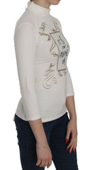 Exte Chic White Printed Turtle Neck Blouse