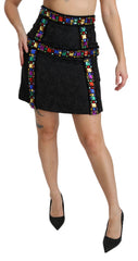 Dolce & Gabbana Black Crystal Embellished High Waist Skirt
