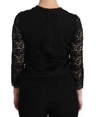 Dolce & Gabbana Elegant Black Lace Crew Neck Blouse