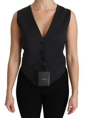 Dolce & Gabbana Chic Black Dotted Wool Blend Sleeveless Vest