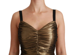 Dolce & Gabbana Gold Stretch Lame Ruched Dress