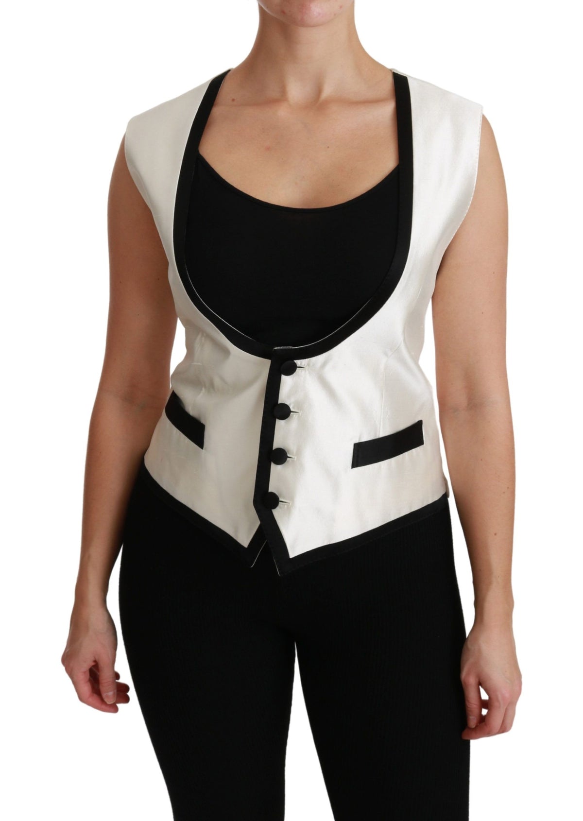 Dolce & Gabbana Elegant Silk Sleeveless Vest in Black & White