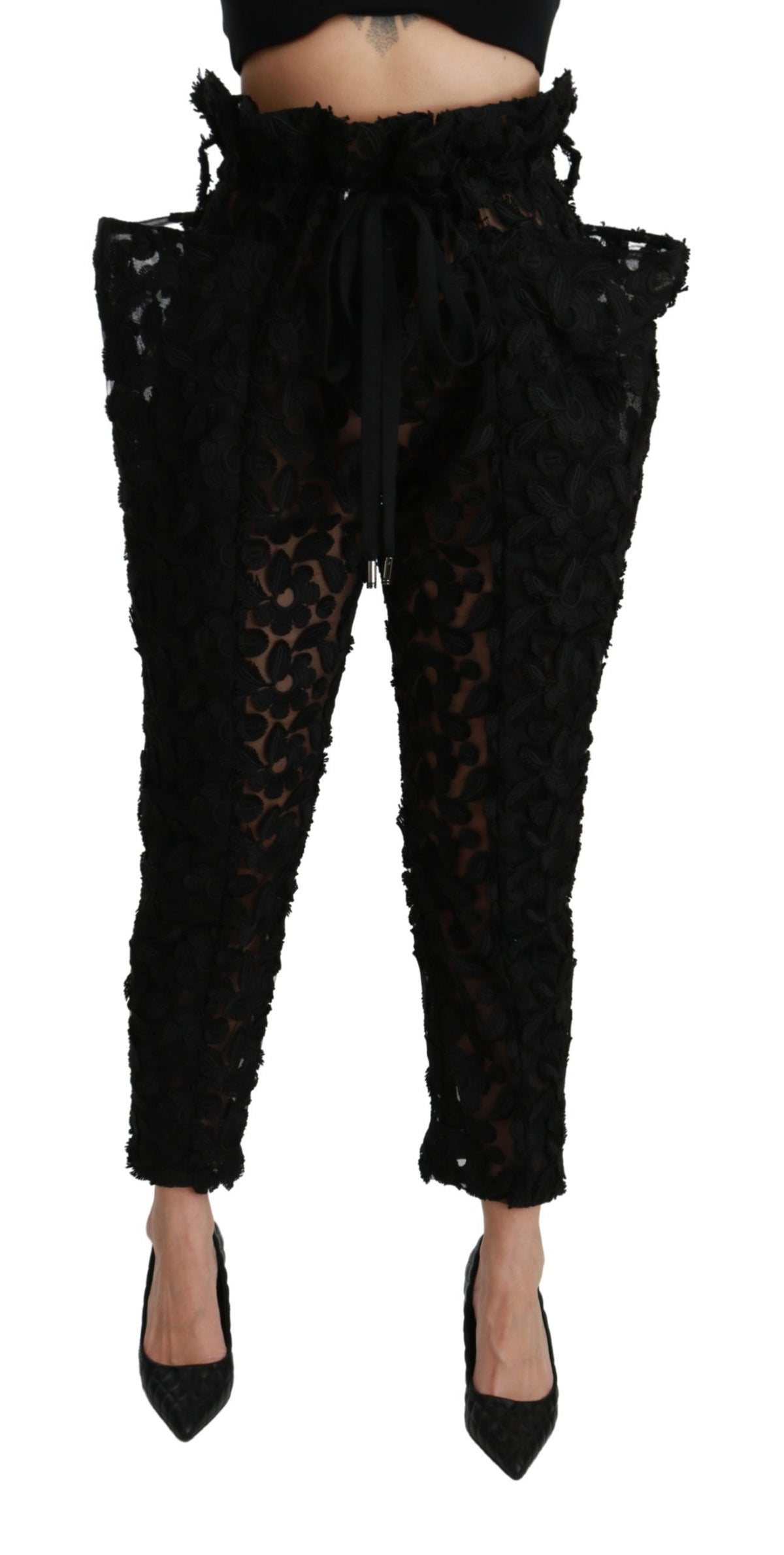 Dolce & Gabbana Chic Tapered High Waist Lace Pants