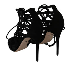 Dolce & Gabbana Elegant Black Suede Stiletto Ankle Strap Sandals