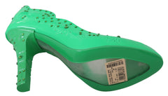 Dolce & Gabbana Green Crystal Floral CINDERELLA Heels Shoes