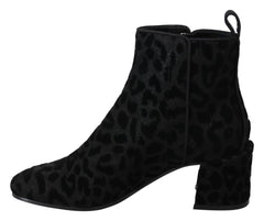 Dolce & Gabbana Elegant Black Leopard Print Short Boots