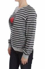 Exte Chic Gray Striped Crew-Neck Sweater