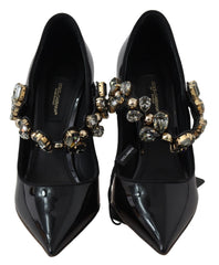 Dolce & Gabbana Elegant Black Leather Crystal Pumps