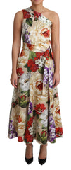 Dolce & Gabbana Elegant One-Shoulder Floral Silk Maxi Dress