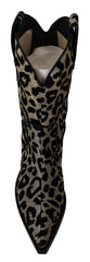Dolce & Gabbana Gray Black Leopard Cowboy Boots Shoes