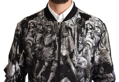 Dolce & Gabbana Elegant Black Bomber Jacket with Silver Details