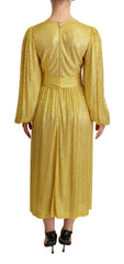 Dolce & Gabbana Yellow Crystal Mesh Pleated Maxi Dress