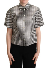 Dolce & Gabbana Elegant Black and White Patterned Cotton Polo