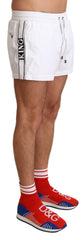 Dolce & Gabbana Elegant White KING Motive Swim Trunks