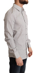 Dolce & Gabbana Elegant Gray Striped Slim Fit Dress Shirt