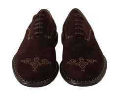 Dolce & Gabbana Elegant Brown Suede Studded Derby Shoes