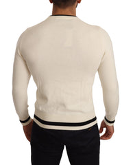 Dolce & Gabbana White Heraldic Cashmere Pullover Sweater