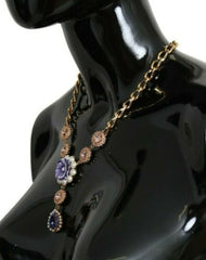 Dolce & Gabbana Elegant Gold Crystal Floral Charm Necklace