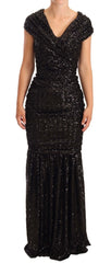 Dolce & Gabbana Elegant Black Sequined Open Shoulder Gown